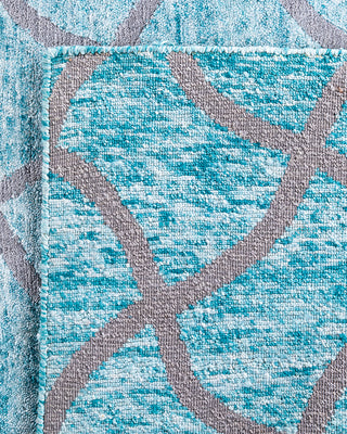 Contemporary Modern Hand Knotted Checkered Silk Green Area Rug 9' 0" x 12' 4"
