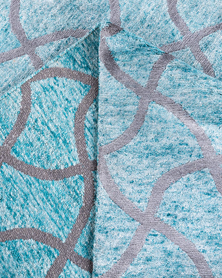 Contemporary Modern Hand Knotted Checkered Silk Green Area Rug 9' 0" x 12' 4"