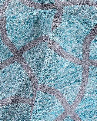 Contemporary Modern Hand Knotted Checkered Silk Green Area Rug 9' 0" x 12' 4"