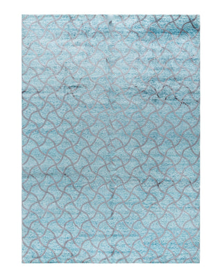 Contemporary Modern Hand Knotted Checkered Silk Green Area Rug 9' 0" x 12' 4"