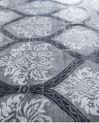 Contemporary Modern Hand Knotted Floral Silk Gray Area Rug 9' 2" x 12' 5"