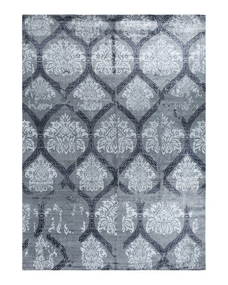 Contemporary Modern Hand Knotted Floral Silk Gray Area Rug 9' 2" x 12' 5"