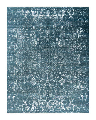 Traditional Ikat Hand Knotted Abstract Silk & Wool Blend Green Area Rug 7' 10" x 10' 3"