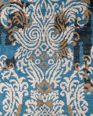 Traditional Ikat Hand Knotted Abstract Silk & Wool Blend Gold Area Rug 9' 1" x 12' 3"