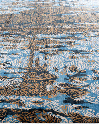 Traditional Ikat Hand Knotted Abstract Silk & Wool Blend Gold Area Rug 9' 1" x 12' 3"