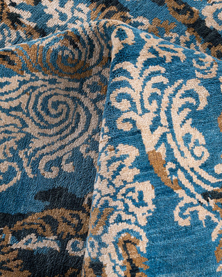 Traditional Ikat Hand Knotted Abstract Silk & Wool Blend Gold Area Rug 9' 1" x 12' 3"