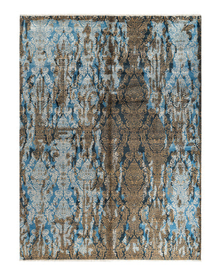 Traditional Ikat Hand Knotted Abstract Silk & Wool Blend Gold Area Rug 9' 1" x 12' 3"