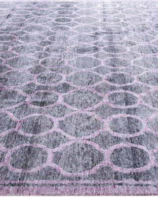 Contemporary Modern Hand Knotted Geometric Silk Pink Area Rug 8' 2" x 10' 1"