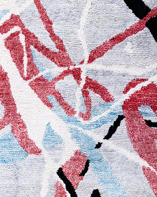 Contemporary Modern Hand Knotted Abstract Silk Gray Area Rug 8' 0" x 10' 1"