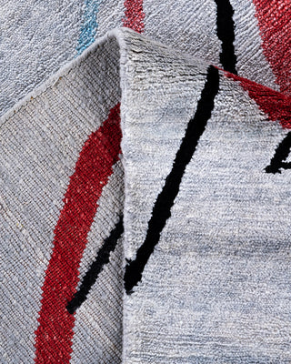 Contemporary Modern Hand Knotted Abstract Silk Gray Area Rug 8' 0" x 10' 1"