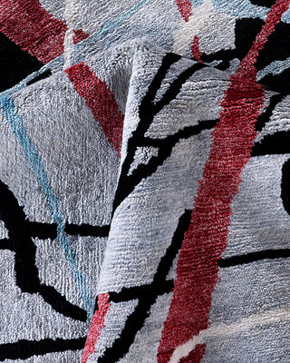 Contemporary Modern Hand Knotted Abstract Silk Gray Area Rug 8' 0" x 10' 1"