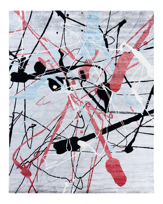Contemporary Modern Hand Knotted Abstract Silk Gray Area Rug 8' 0" x 10' 1"