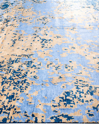 Contemporary Modern Hand Knotted Abstract Silk Gold Area Rug 8' 10" x 11' 9"