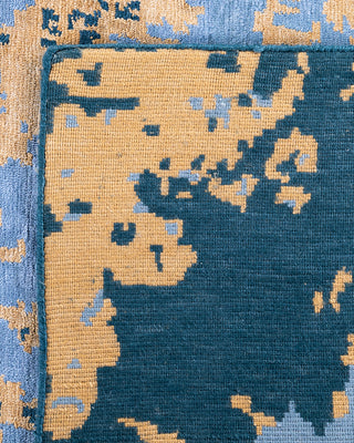 Contemporary Modern Hand Knotted Abstract Silk Gold Area Rug 8' 10" x 11' 9"