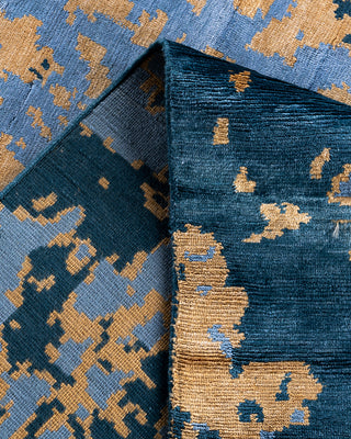 Contemporary Modern Hand Knotted Abstract Silk Gold Area Rug 8' 10" x 11' 9"