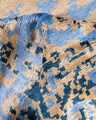 Contemporary Modern Hand Knotted Abstract Silk Gold Area Rug 8' 10" x 11' 9"