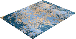 Contemporary Modern Hand Knotted Abstract Silk Gold Area Rug 8' 10" x 11' 9"