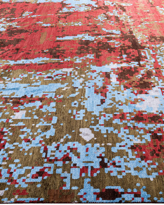 Traditional Ikat Hand Knotted Abstract Silk & Wool Blend Red Area Rug 8' 1" x 10' 0"