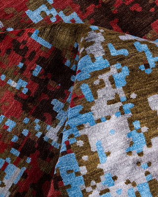 Traditional Ikat Hand Knotted Abstract Silk & Wool Blend Red Area Rug 8' 1" x 10' 0"