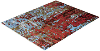 Traditional Ikat Hand Knotted Abstract Silk & Wool Blend Red Area Rug 8' 1" x 10' 0"