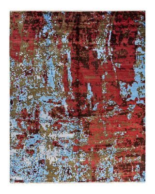 Traditional Ikat Hand Knotted Abstract Silk & Wool Blend Red Area Rug 8' 1" x 10' 0"