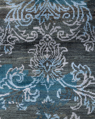 Traditional Ikat Hand Knotted Abstract Silk & Wool Blend Gray Area Rug 9' 0" x 12' 2"