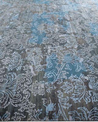 Traditional Ikat Hand Knotted Abstract Silk & Wool Blend Gray Area Rug 9' 0" x 12' 2"