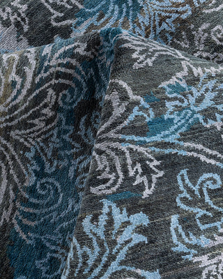 Traditional Ikat Hand Knotted Abstract Silk & Wool Blend Gray Area Rug 9' 0" x 12' 2"
