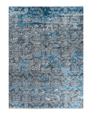 Traditional Ikat Hand Knotted Abstract Silk & Wool Blend Gray Area Rug 9' 0" x 12' 2"