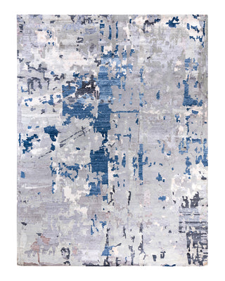 Contemporary Modern Hand Knotted Abstract Silk & Wool Blend Gray Area Rug 9' 1" x 12' 0"