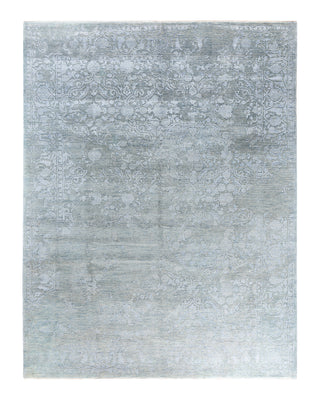 Traditional Ikat Hand Knotted Abstract Silk & Wool Blend Gray Area Rug 9' 3" x 11' 10"