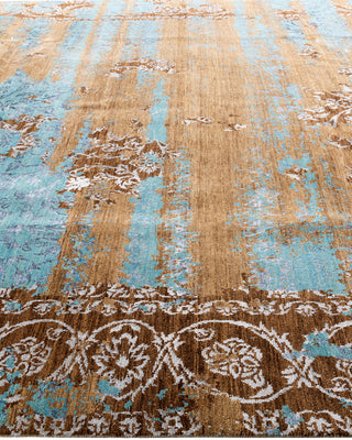 Traditional Ikat Hand Knotted Abstract Silk & Wool Blend Brown Area Rug 9' 0" x 12' 1"