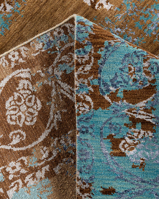 Traditional Ikat Hand Knotted Abstract Silk & Wool Blend Brown Area Rug 9' 0" x 12' 1"