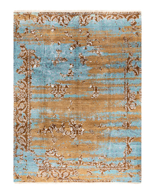 Traditional Ikat Hand Knotted Abstract Silk & Wool Blend Brown Area Rug 9' 0" x 12' 1"