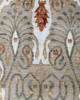 Traditional Ikat Hand Knotted Floral Silk & Wool Blend Brown Area Rug 8' 1" x 10' 2"