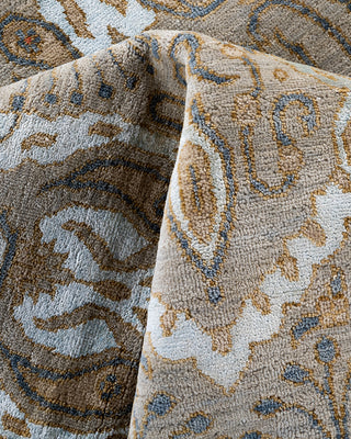Traditional Ikat Hand Knotted Floral Silk & Wool Blend Brown Area Rug 8' 1" x 10' 2"