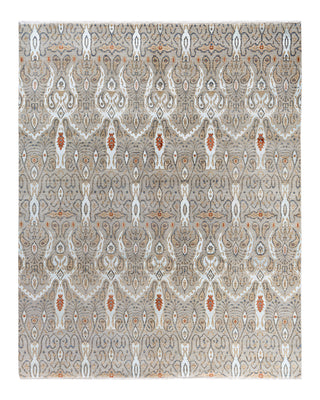 Traditional Ikat Hand Knotted Floral Silk & Wool Blend Brown Area Rug 8' 1" x 10' 2"