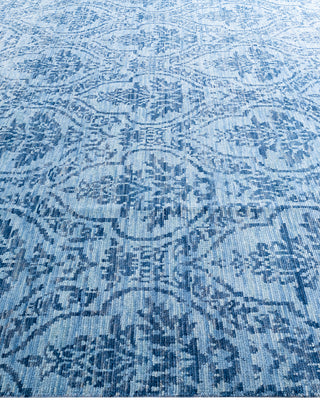 Contemporary Modern Hand Knotted Floral Wool Blue Area Rug 8' 1" x 10' 1"