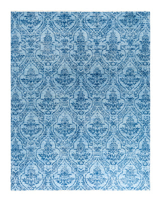 Contemporary Modern Hand Knotted Floral Wool Blue Area Rug 8' 1" x 10' 1"