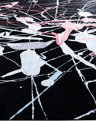 Contemporary Modern Hand Knotted Abstract Silk & Wool Blend Black Area Rug 9' 1" x 11' 10"