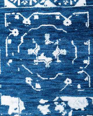 Traditional Ikat Hand Knotted Abstract Silk & Wool Blend Navy Area Rug 8' 2" x 9' 10"