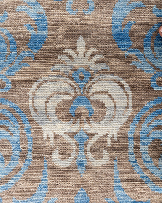Contemporary Modern Hand Knotted Floral Wool Brown Area Rug 9' 2" x 12' 2"