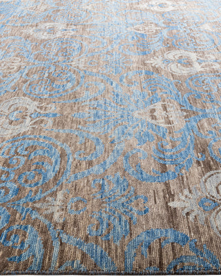 Contemporary Modern Hand Knotted Floral Wool Brown Area Rug 9' 2" x 12' 2"