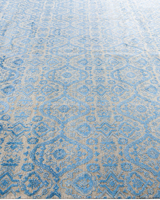 Traditional Ikat Hand Knotted Geometric Silk & Wool Blend Beige Area Rug 9' 3" x 12' 4"