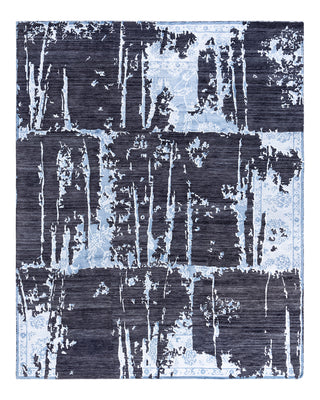 Contemporary Modern Hand Knotted Abstract Silk & Wool Blend Black Area Rug 8' 2" x 10' 1"