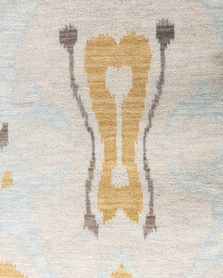 Traditional Ikat Hand Knotted Abstract Wool Beige Area Rug 9' 2" x 12' 4"