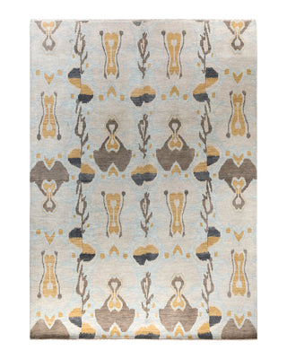 Traditional Ikat Hand Knotted Abstract Wool Beige Area Rug 9' 2" x 12' 4"