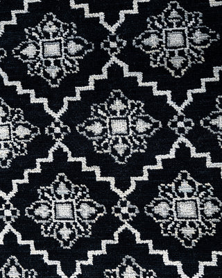 Contemporary Modern Hand Knotted Floral Wool Black Area Rug 8' 3" x 9' 10"