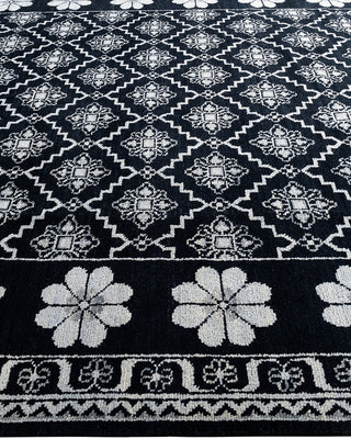 Contemporary Modern Hand Knotted Floral Wool Black Area Rug 8' 3" x 9' 10"