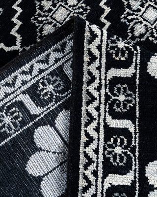 Contemporary Modern Hand Knotted Floral Wool Black Area Rug 8' 3" x 9' 10"